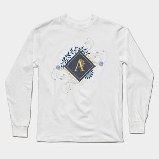 A blue and gold initial monogram. Long Sleeve T-Shirt